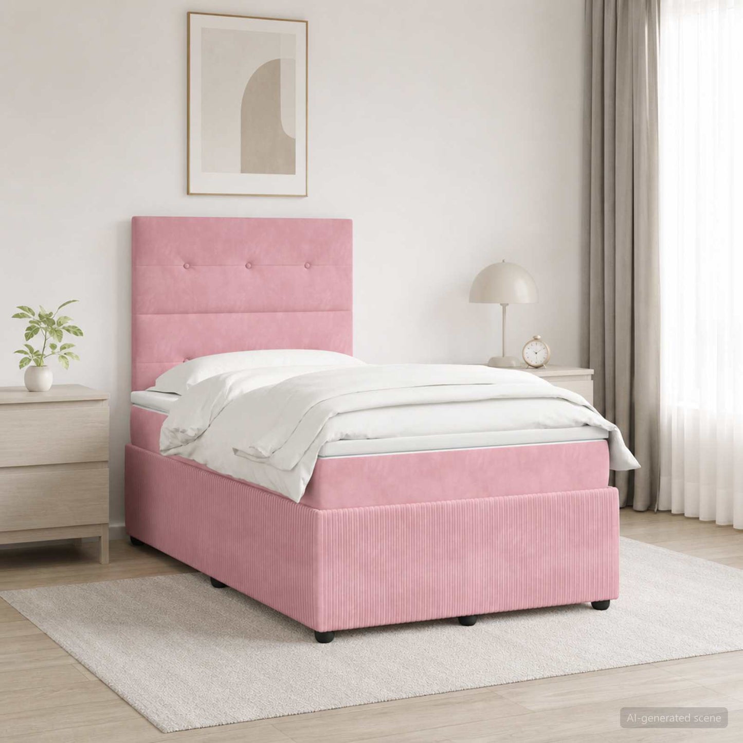 vidaXL LED Box Spring Bed with Mattress Pink 120 x 200 cm Velvet