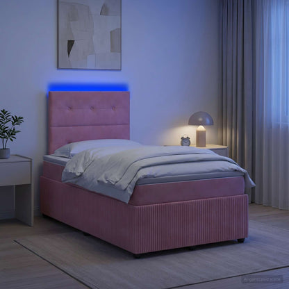 vidaXL LED Box Spring Bed with Mattress Pink 120 x 200 cm Velvet