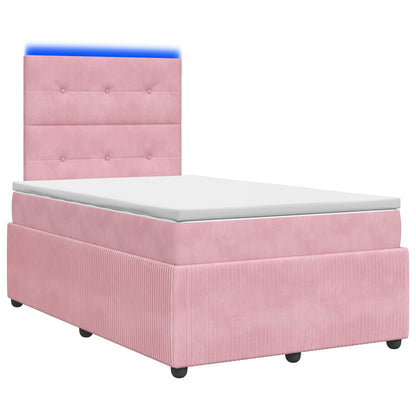 vidaXL LED Box Spring Bed with Mattress Pink 120 x 200 cm Velvet