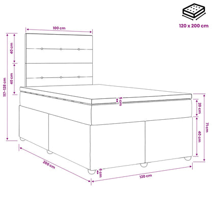 vidaXL LED Box Spring Bed with Mattress Pink 120 x 200 cm Velvet