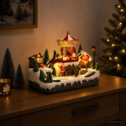 vidaXL Christmas Village Scene with Carousel SALO 25.5 x 16 x 21.5 cm