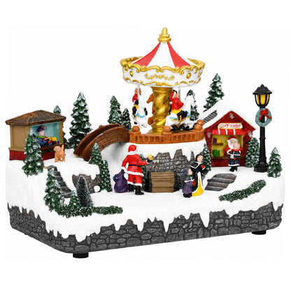 vidaXL Christmas Village Scene with Carousel SALO 25.5 x 16 x 21.5 cm
