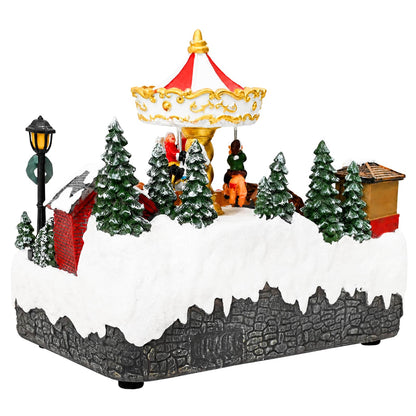 vidaXL Christmas Village Scene with Carousel SALO 25.5 x 16 x 21.5 cm