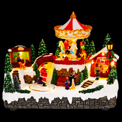 vidaXL Christmas Village Scene with Carousel SALO 25.5 x 16 x 21.5 cm