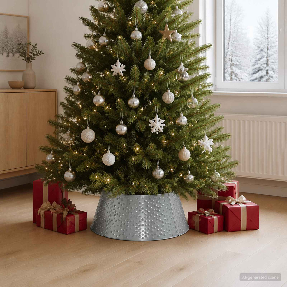 vidaXL Christmas Tree Skirt Cone-shaped Silver Ø 62 x 25 cm Steel