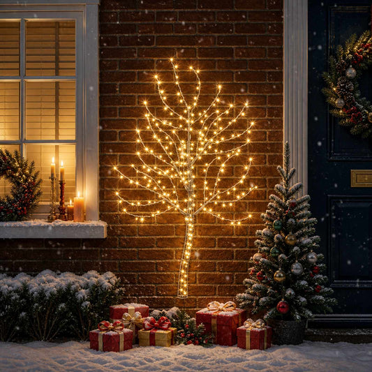 vidaXL LED Wall Christmas Tree 150 cm 140 LEDs Warm White Steel Black