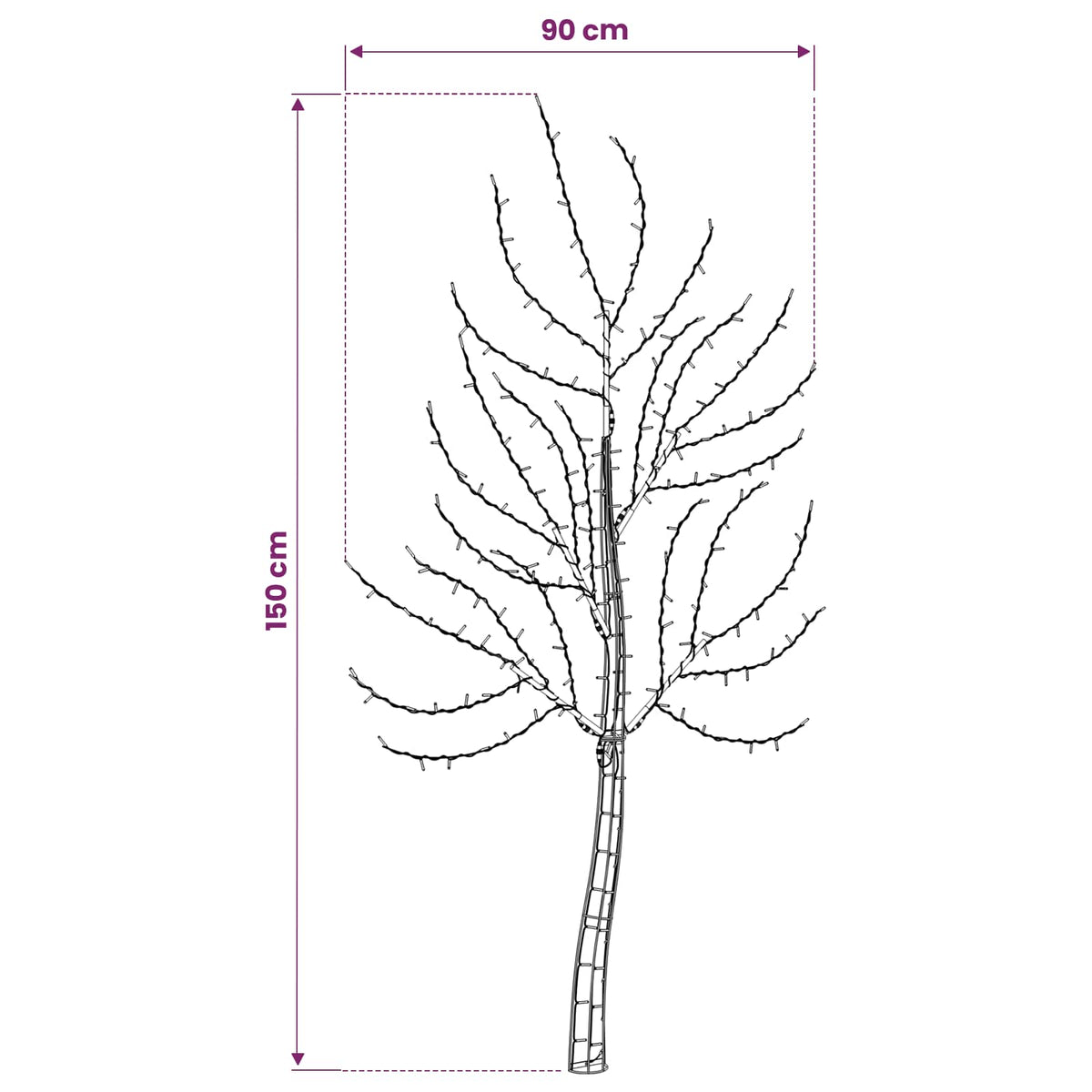 vidaXL LED Wall Christmas Tree 150 cm 140 LEDs Warm White Steel Black