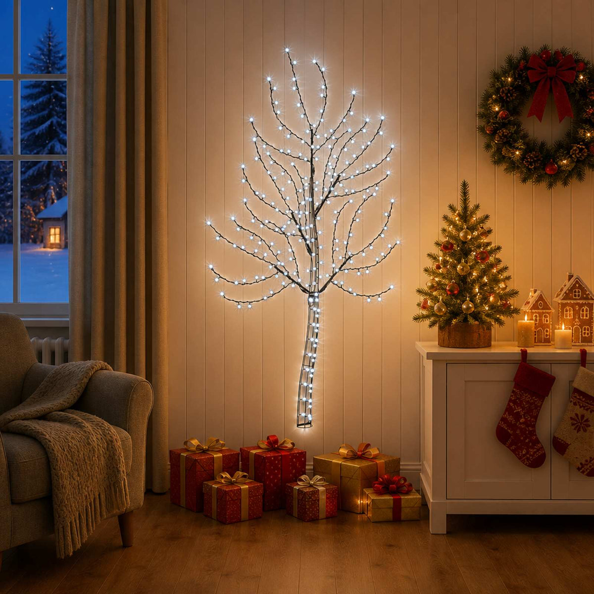 vidaXL LED Wall Christmas Tree 150 cm 140 LEDs Cold White Steel Black