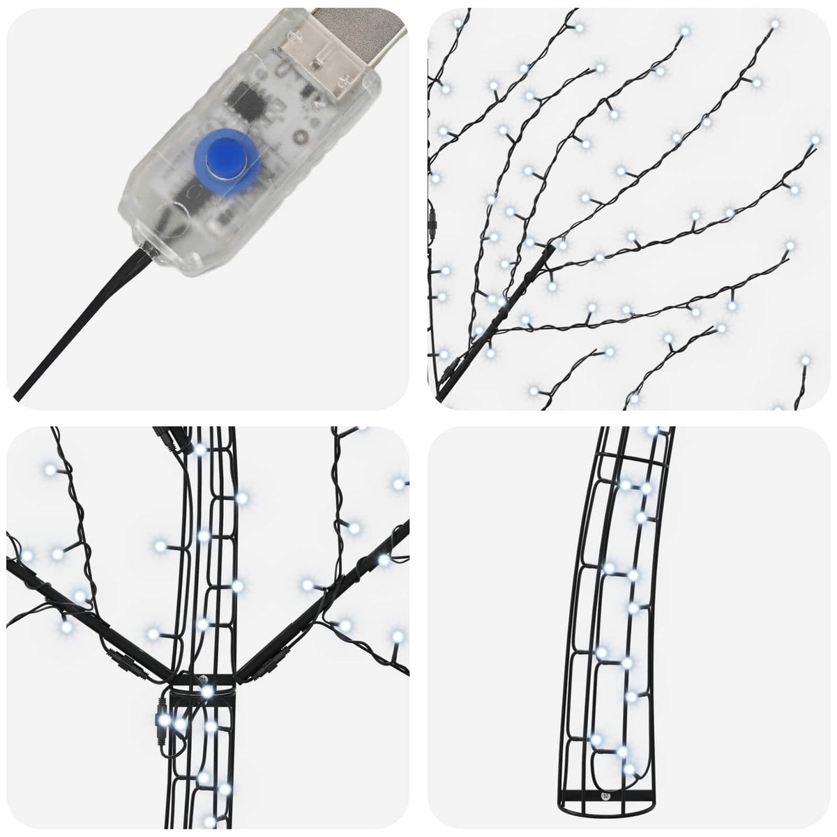 vidaXL LED Wall Christmas Tree 150 cm 140 LEDs Cold White Steel Black