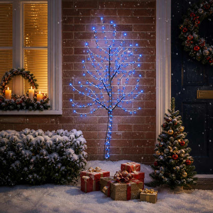 vidaXL LED Wall Christmas Tree 150 cm 140 LEDs Blue Steel Black