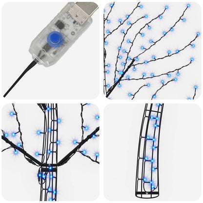 vidaXL LED Wall Christmas Tree 150 cm 140 LEDs Blue Steel Black