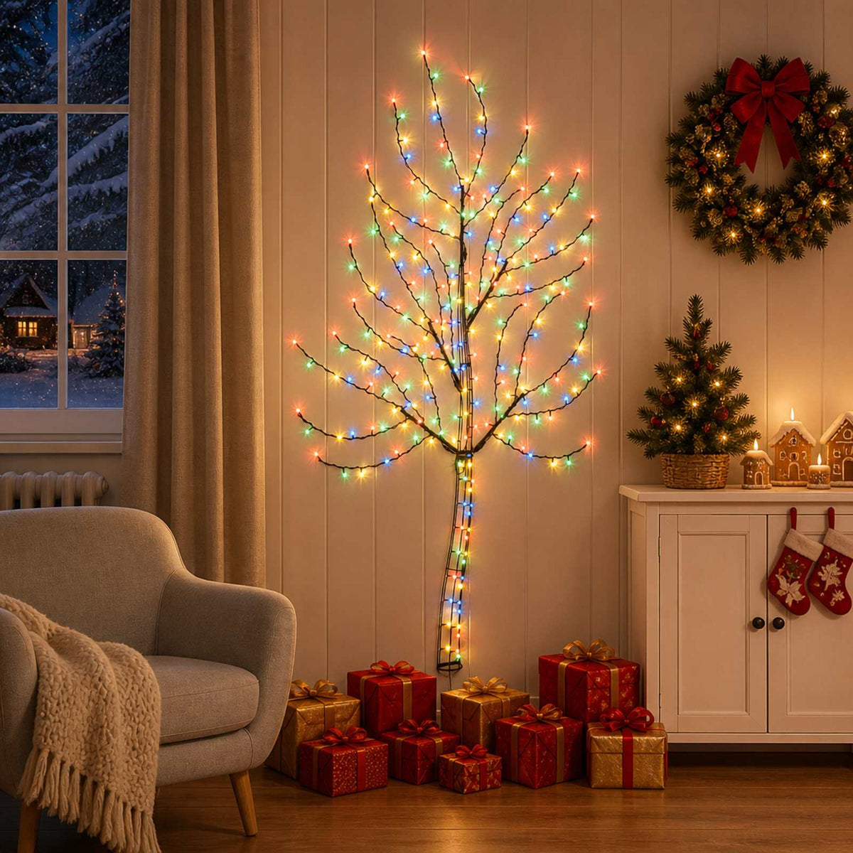vidaXL LED Wall Christmas Tree 150 cm 140 LEDs Multicolour Steel Black