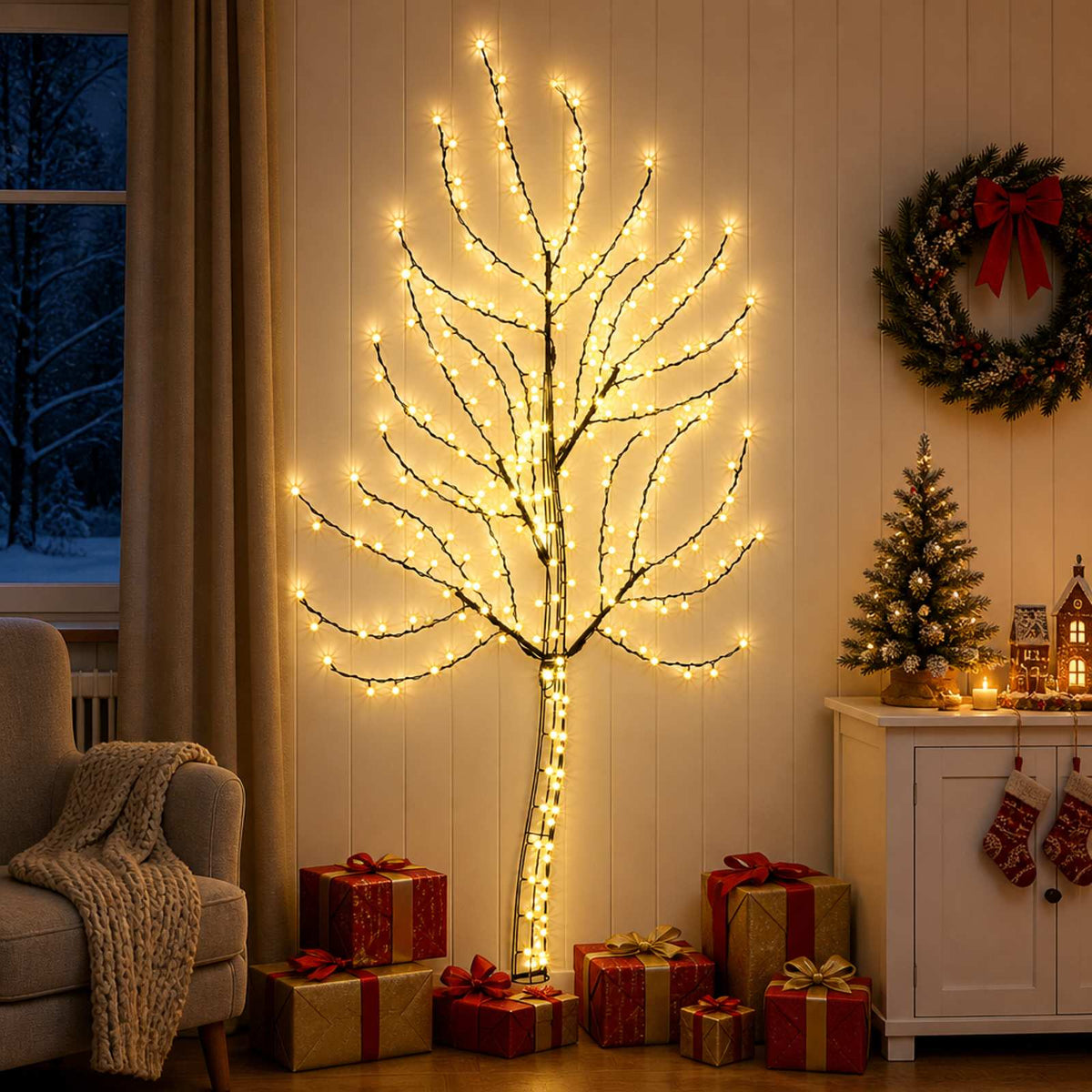 vidaXL LED Wall Christmas Tree 180 cm 200 LEDs Warm White Steel Black