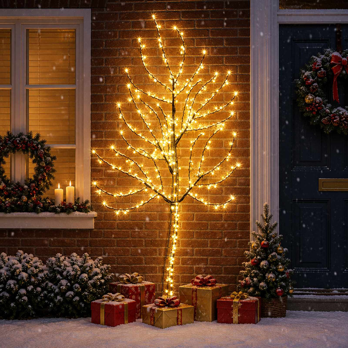vidaXL LED Wall Christmas Tree 180 cm 200 LEDs Warm White Steel Black