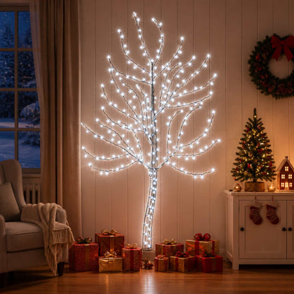 vidaXL LED Wall Christmas Tree 180 cm 200 LEDs Cold White Steel Black