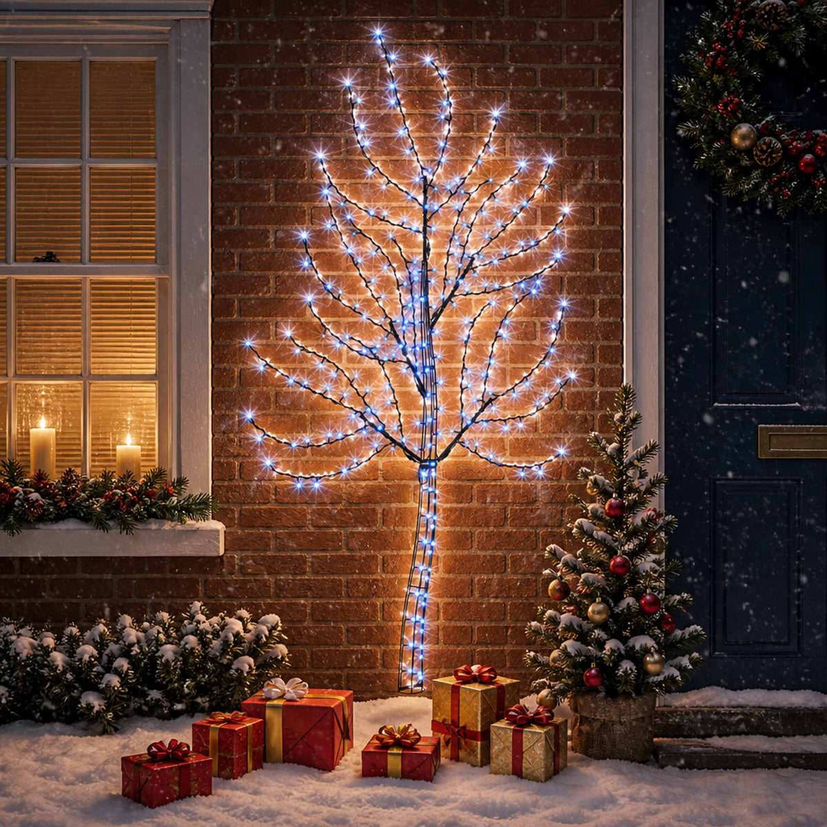 vidaXL LED Wall Christmas Tree 180 cm 200 LEDs Blue Steel Black