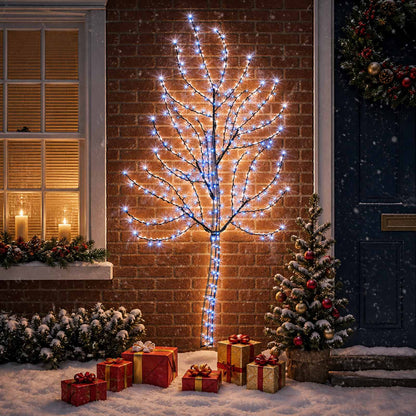vidaXL LED Wall Christmas Tree 180 cm 200 LEDs Blue Steel Black