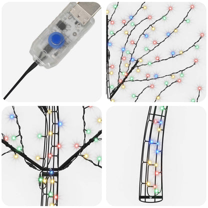 vidaXL LED Wall Christmas Tree 180 cm 200 LEDs Multicolour Steel Black