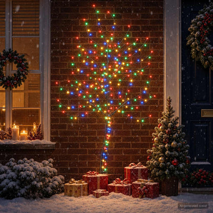 vidaXL LED Wall Christmas Tree 180 cm 200 LEDs Multicolour Steel Black