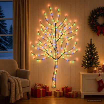 vidaXL LED Wall Christmas Tree 180 cm 200 LEDs Multicolour Steel Black