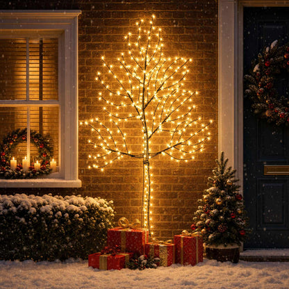 vidaXL LED Wall Christmas Tree 210 cm 312 LEDs Warm White Steel Black