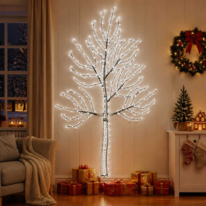 vidaXL LED Wall Christmas Tree 210 cm 312 LEDs Cold White Steel Black