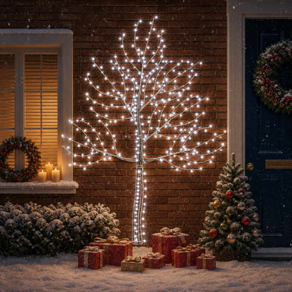 vidaXL LED Wall Christmas Tree 210 cm 312 LEDs Cold White Steel Black