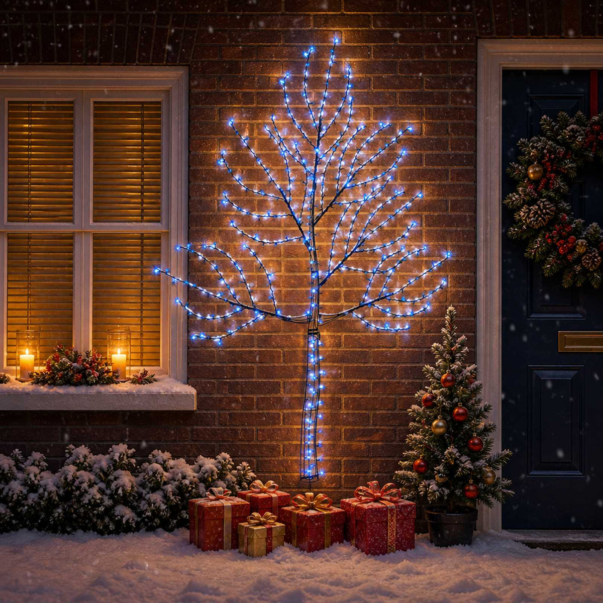 vidaXL LED Wall Christmas Tree 210 cm 312 LEDs Blue Steel Black