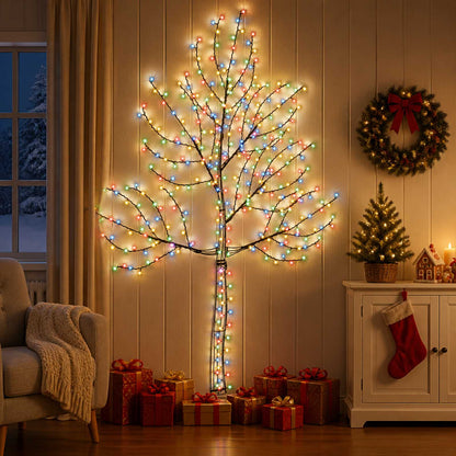 vidaXL LED Wall Christmas Tree 210 cm 312 LEDs Multicolour Steel Black