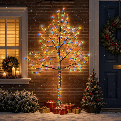 vidaXL LED Wall Christmas Tree 210 cm 312 LEDs Multicolour Steel Black