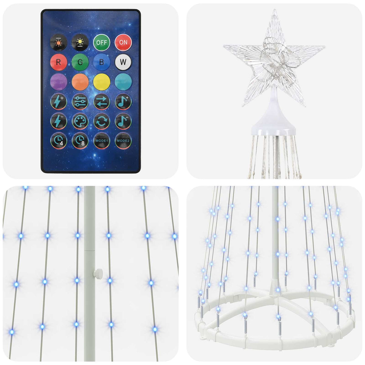 vidaXL LED Cone Christmas Tree 180 cm 250 LEDs RGB Steel White