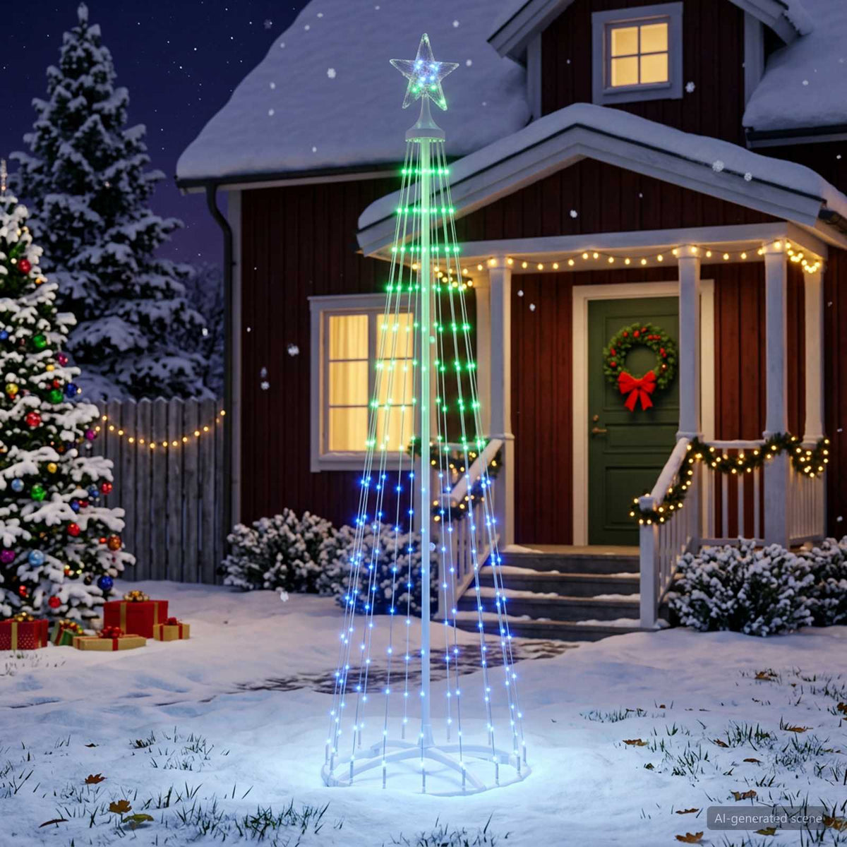 vidaXL LED Cone Christmas Tree 180 cm 250 LEDs RGB Steel White