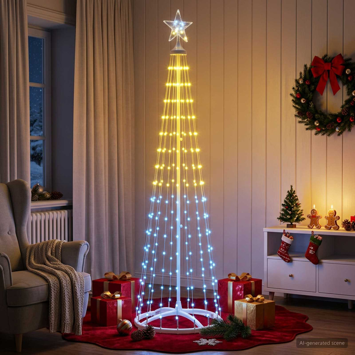 vidaXL LED Cone Christmas Tree 180 cm 250 LEDs RGB Steel White