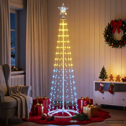 vidaXL LED Cone Christmas Tree 180 cm 250 LEDs RGB Steel White