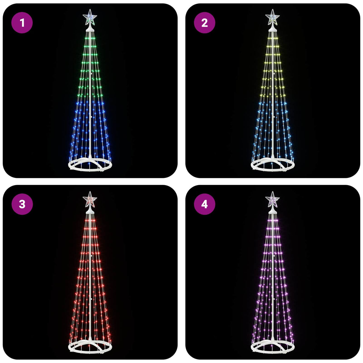 vidaXL LED Cone Christmas Tree 180 cm 250 LEDs RGB Steel White