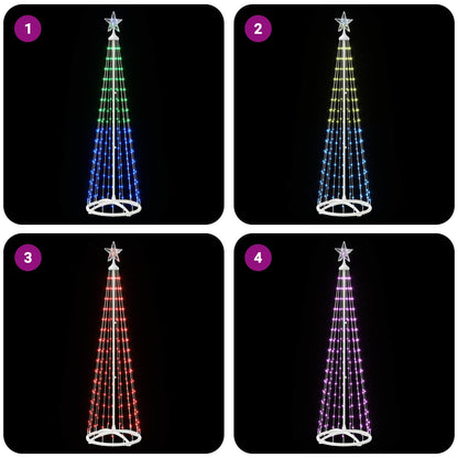 vidaXL LED Cone Christmas Tree 180 cm 250 LEDs RGB Steel White
