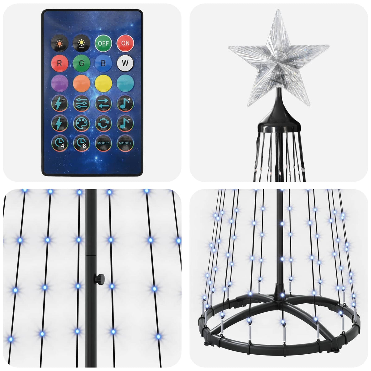 vidaXL LED Cone Christmas Tree 180 cm 250 LEDs Multicolour Steel White