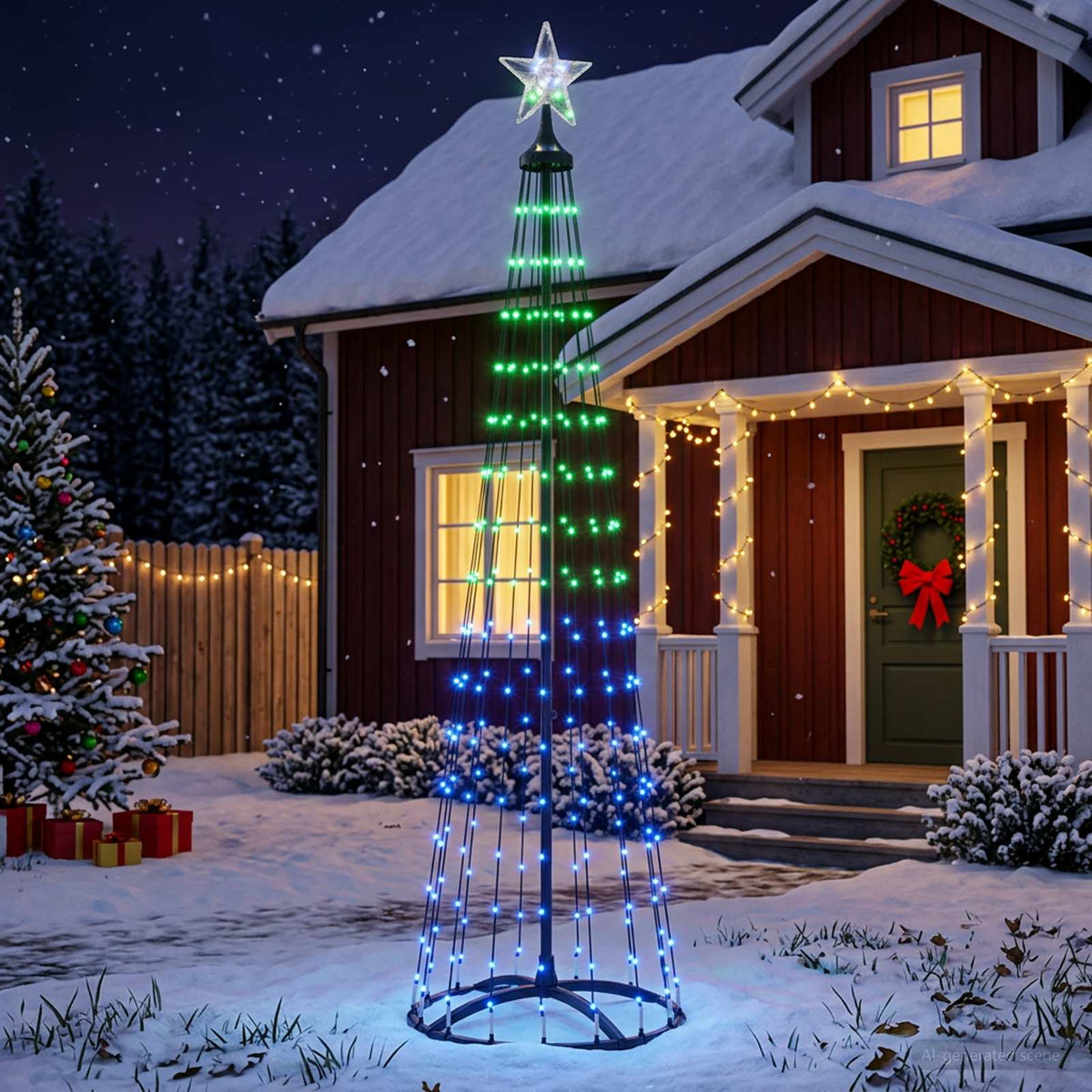 vidaXL LED Cone Christmas Tree 180 cm 250 LEDs Multicolour Steel White