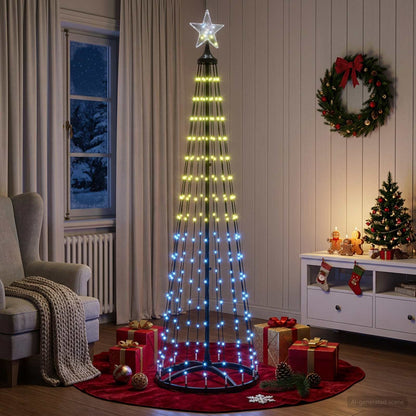 vidaXL LED Cone Christmas Tree 180 cm 250 LEDs Multicolour Steel White