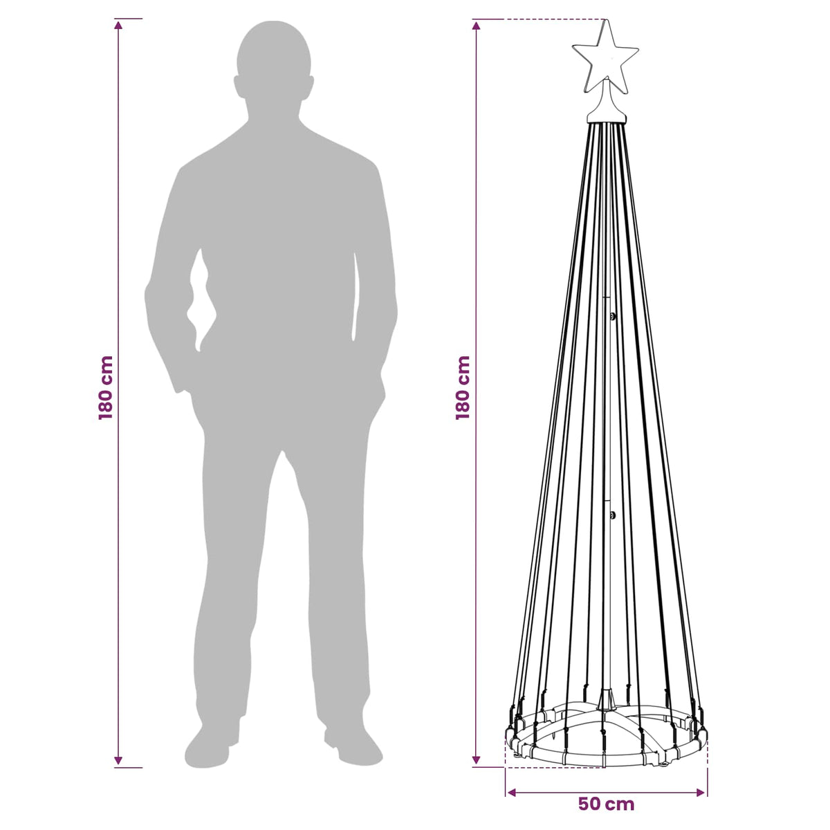 vidaXL LED Cone Christmas Tree 180 cm 250 LEDs Multicolour Steel White