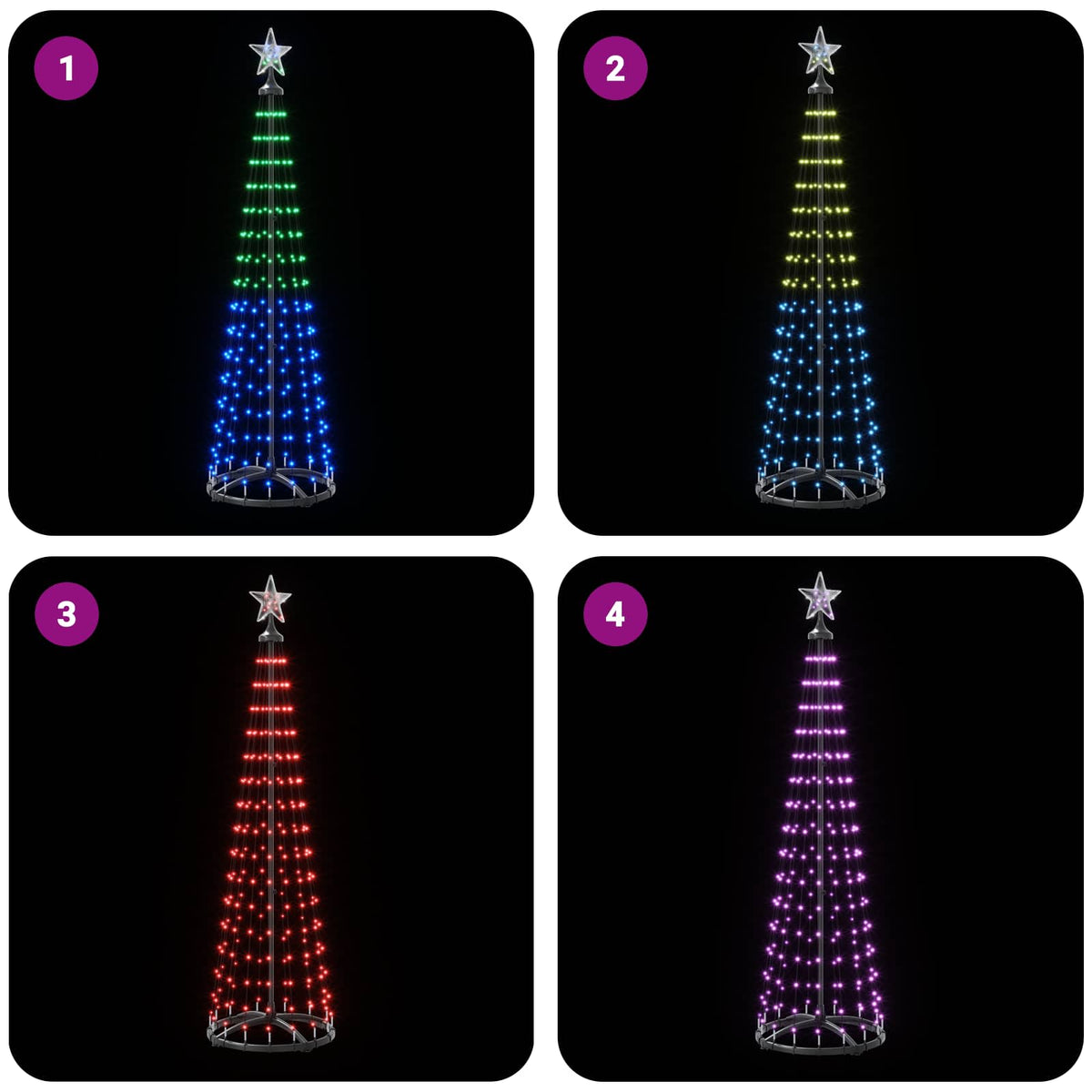 vidaXL LED Cone Christmas Tree 180 cm 250 LEDs Multicolour Steel White
