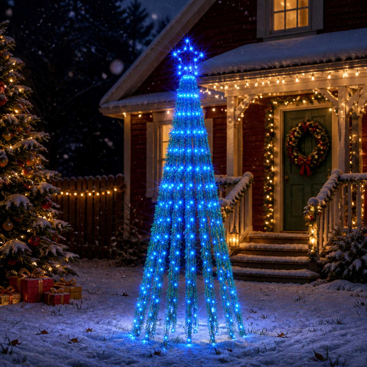 vidaXL LED Christmas Tree 180 cm 255 LEDs Blue Steel Black
