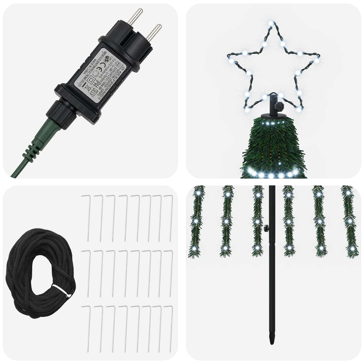 vidaXL LED Christmas Tree 300 cm 668 LEDs Cold White Steel Black