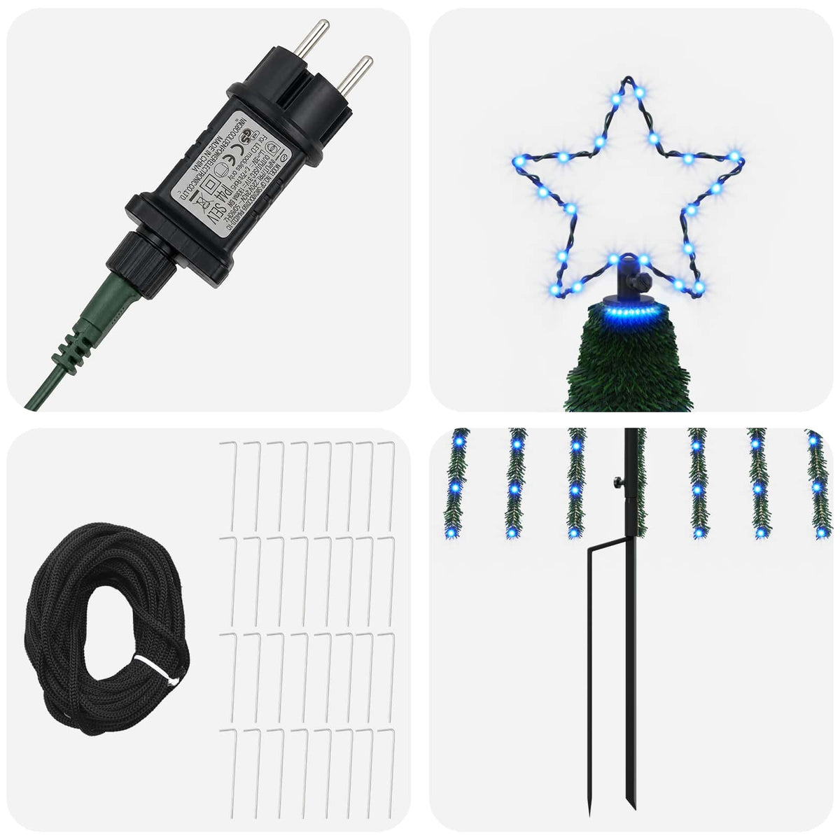 vidaXL LED Christmas Tree 500 cm 1524 LEDs Blue Steel Black