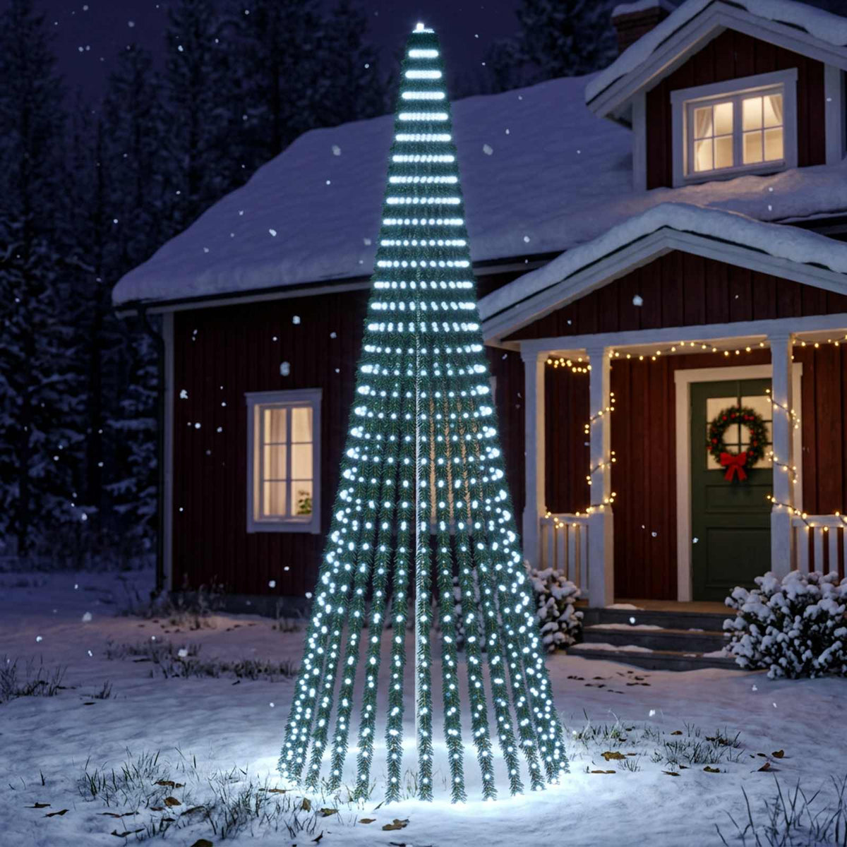 vidaXL LED Christmas Tree 370 cm 1008 LEDs Cold White Steel Green