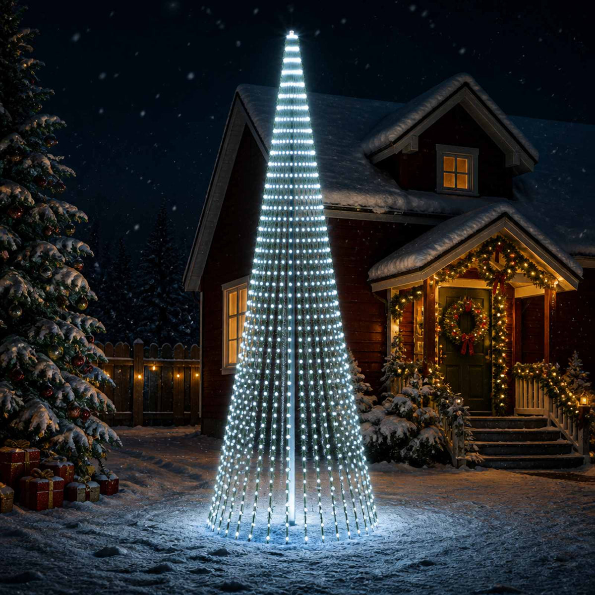 vidaXL LED Christmas Tree 470 cm 1504 LEDs Cold White Steel Green