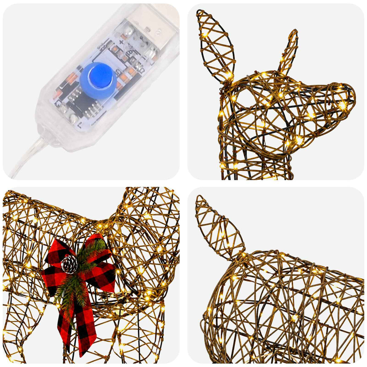 vidaXL 3D Christmas Reindeer LOVIISA 200 LEDs Warm White