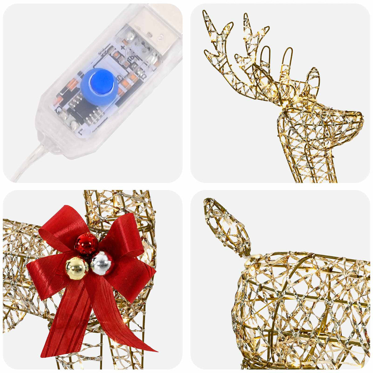 vidaXL Reindeer Family Christmas Decoration 3 pcs 200 LEDs Warm White