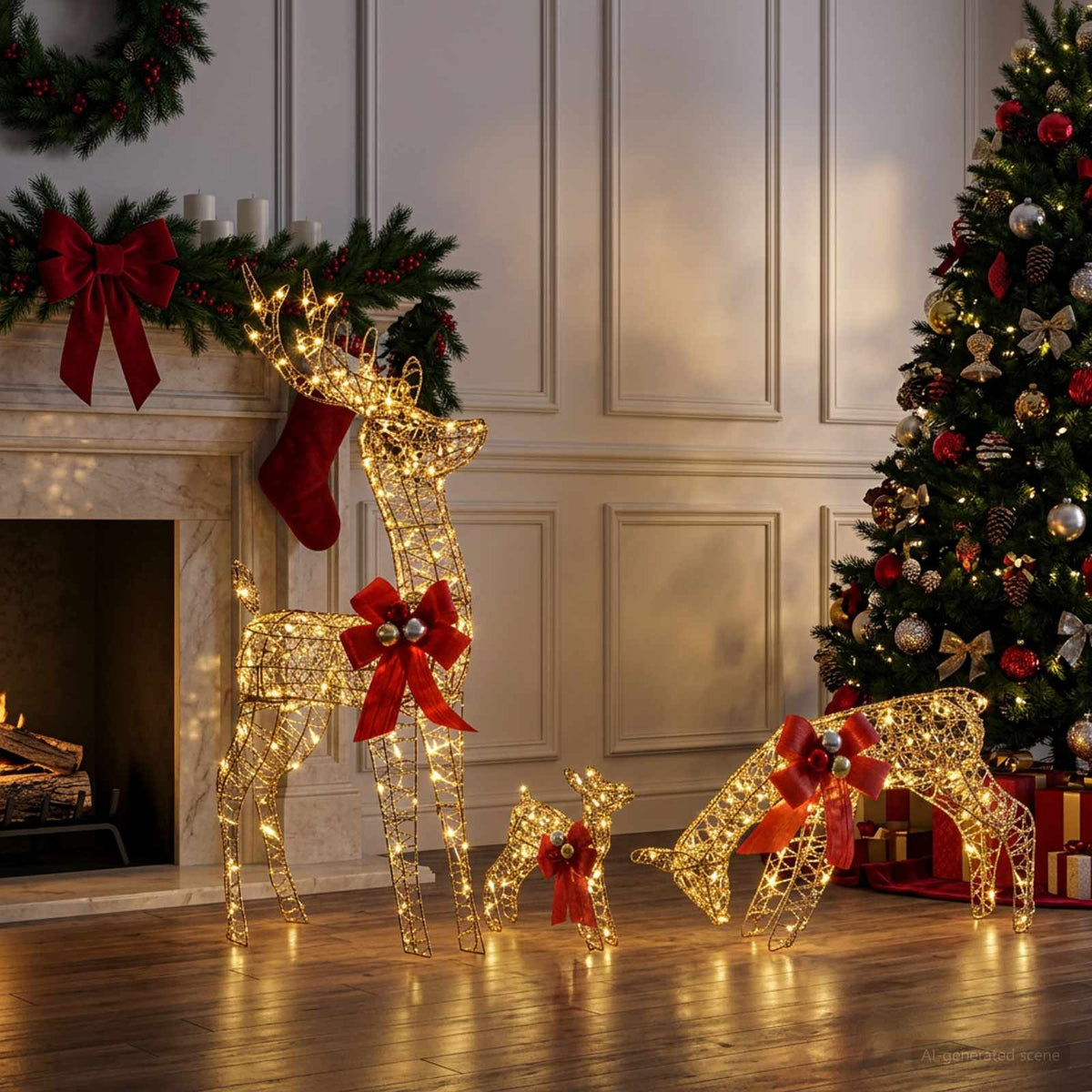 vidaXL Reindeer Family Christmas Decoration 3 pcs 200 LEDs Warm White