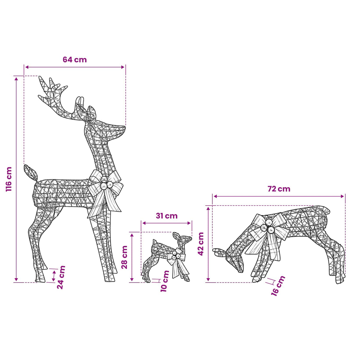 vidaXL Reindeer Family Christmas Decoration 3 pcs 200 LEDs Warm White